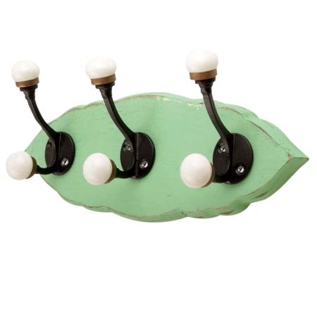 Green Black Double Loop Ceramic Iron Wooden Hooks